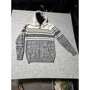 XRAY Mens L Hooded Sweater Gray Fair Isle Knit Pullover Hoodie Marled l
